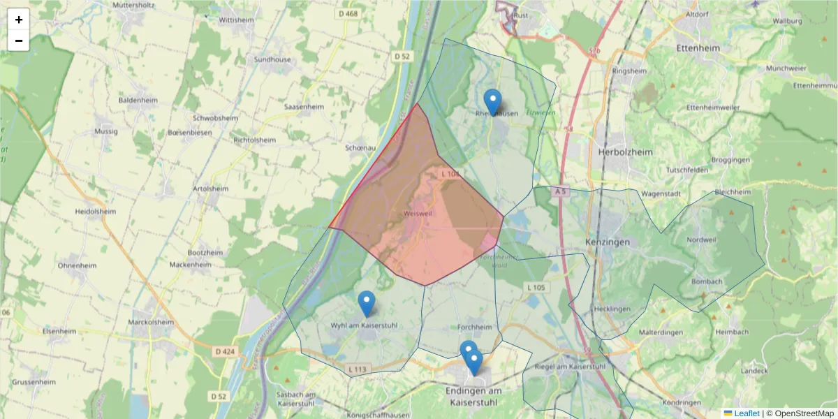 Karte des Postleitzahlen Bereichs  und der umliegenden Postleitzahlen in Deutschland
