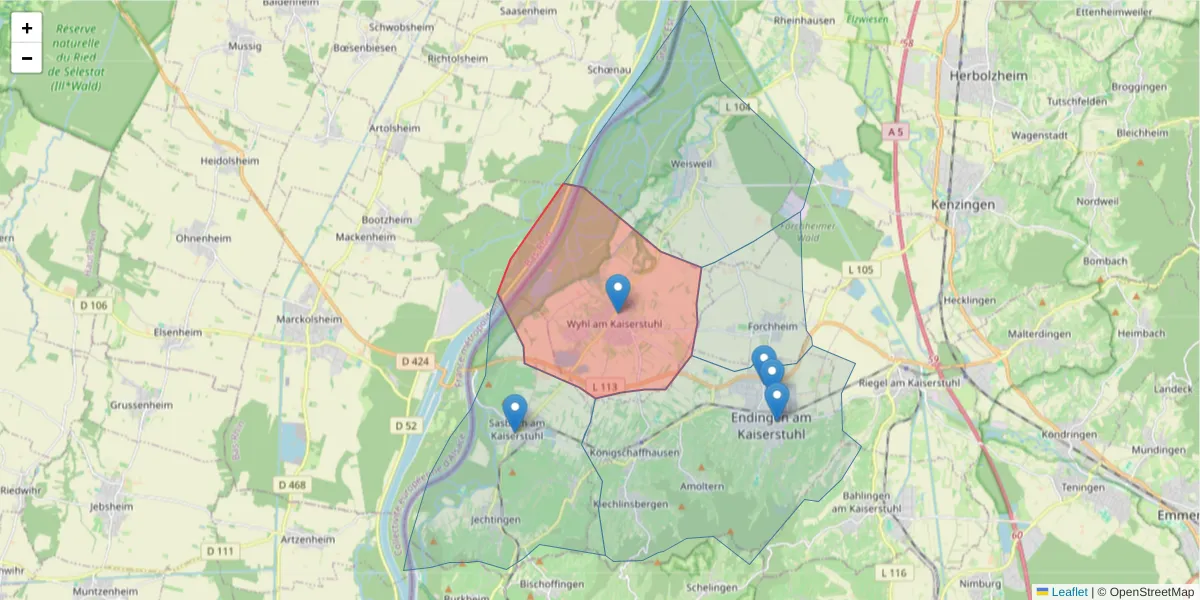Karte des Postleitzahlen Bereichs  und der umliegenden Postleitzahlen in Deutschland