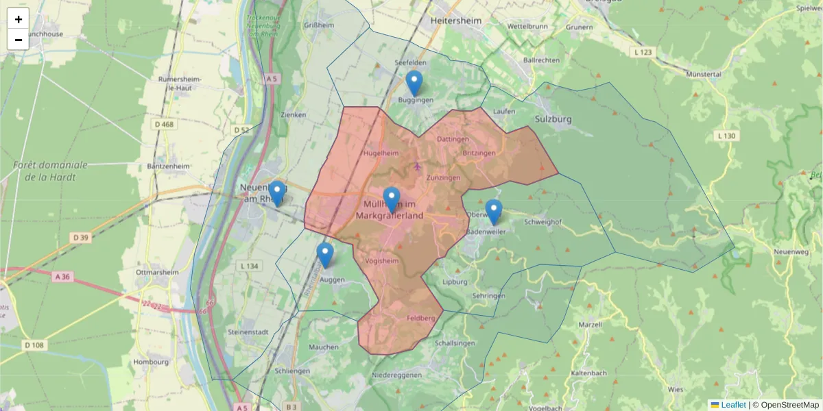 Karte des Postleitzahlen Bereichs  und der umliegenden Postleitzahlen in Deutschland