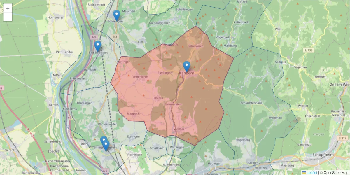 Karte des Postleitzahlen Bereichs  und der umliegenden Postleitzahlen in Deutschland