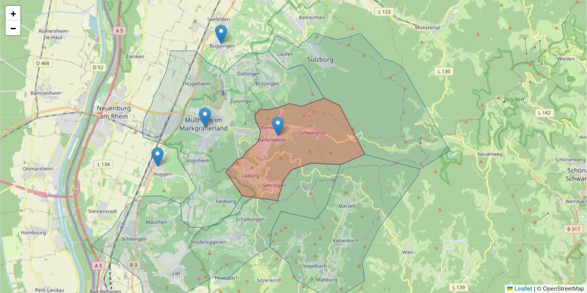 Karte des Postleitzahlen Bereichs  und der umliegenden Postleitzahlen in Deutschland