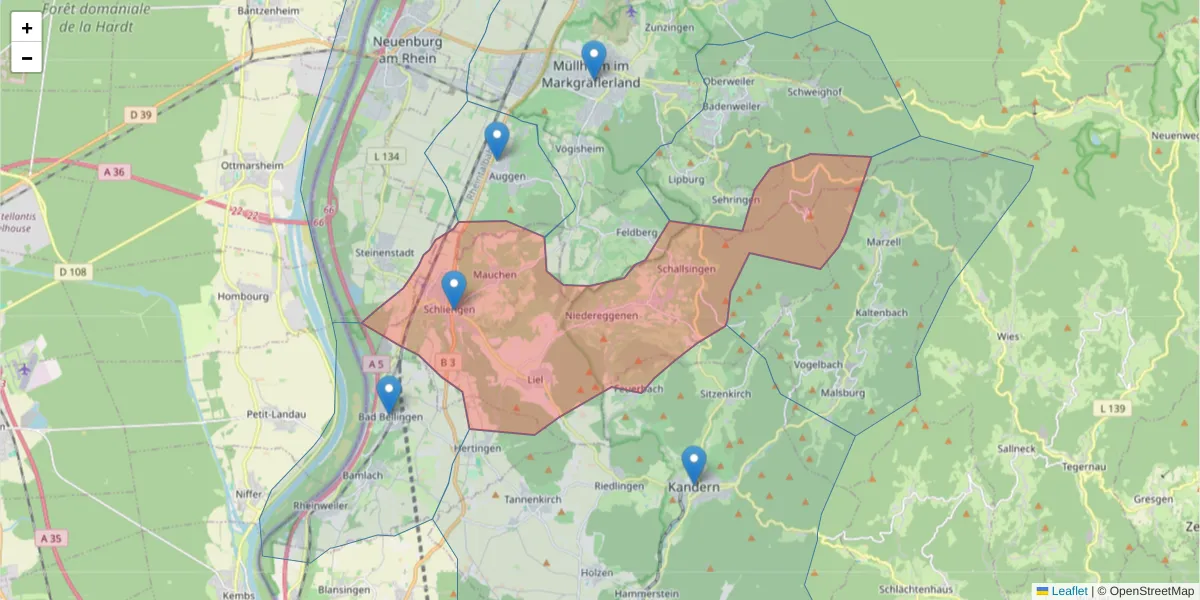 Karte des Postleitzahlen Bereichs  und der umliegenden Postleitzahlen in Deutschland
