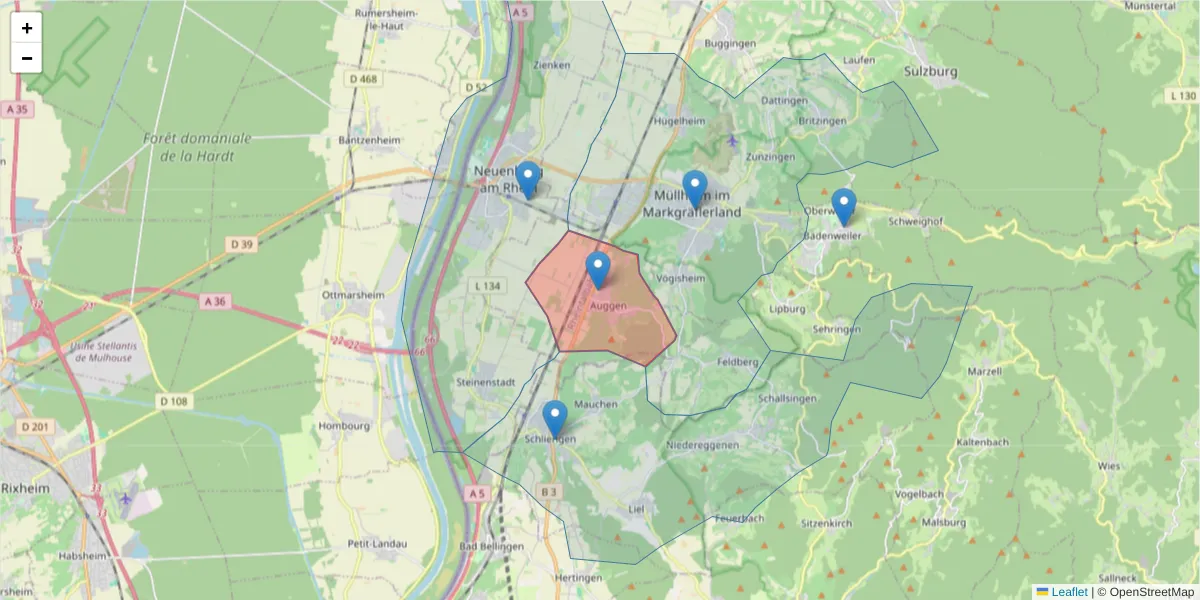 Karte des Postleitzahlen Bereichs  und der umliegenden Postleitzahlen in Deutschland