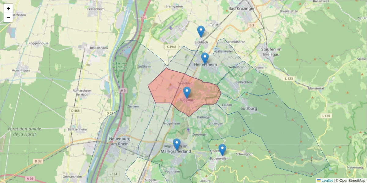 Karte des Postleitzahlen Bereichs  und der umliegenden Postleitzahlen in Deutschland