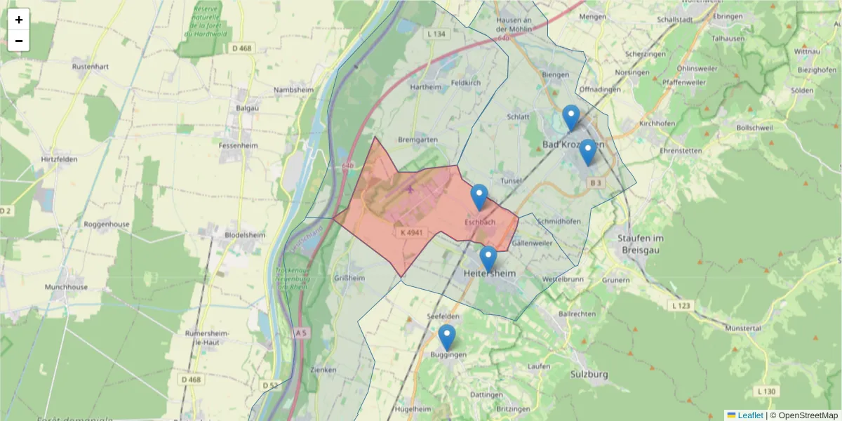 Karte des Postleitzahlen Bereichs  und der umliegenden Postleitzahlen in Deutschland