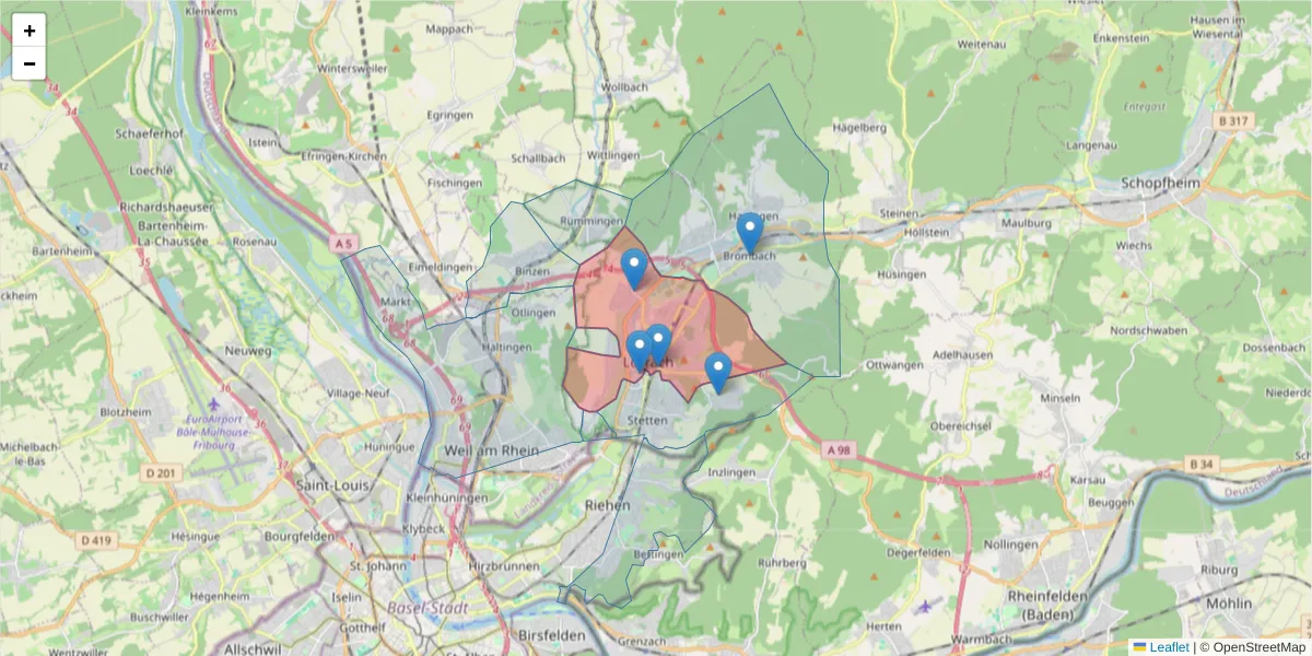 Karte des Postleitzahlen Bereichs  und der umliegenden Postleitzahlen in Deutschland