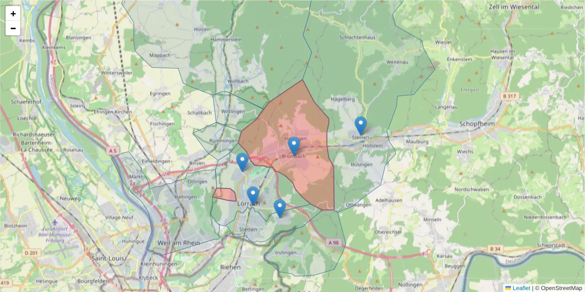 Karte des Postleitzahlen Bereichs  und der umliegenden Postleitzahlen in Deutschland
