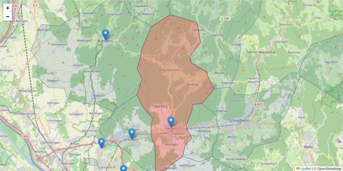 Karte des Postleitzahlen Bereichs  und der umliegenden Postleitzahlen in Deutschland