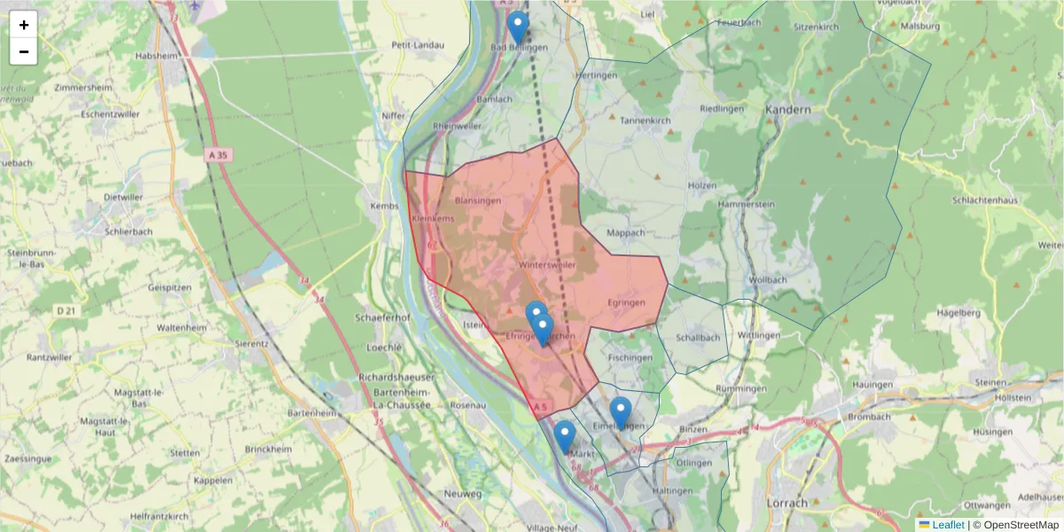 Karte des Postleitzahlen Bereichs  und der umliegenden Postleitzahlen in Deutschland