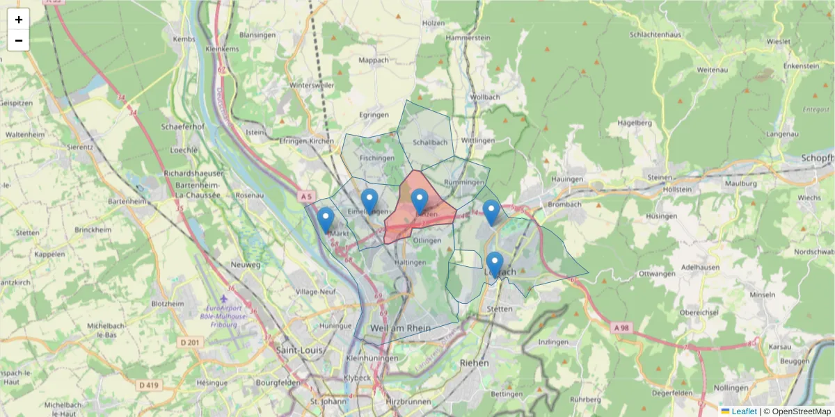 Karte des Postleitzahlen Bereichs  und der umliegenden Postleitzahlen in Deutschland