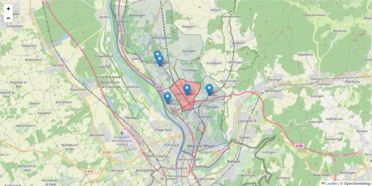 Karte des Postleitzahlen Bereichs  und der umliegenden Postleitzahlen in Deutschland