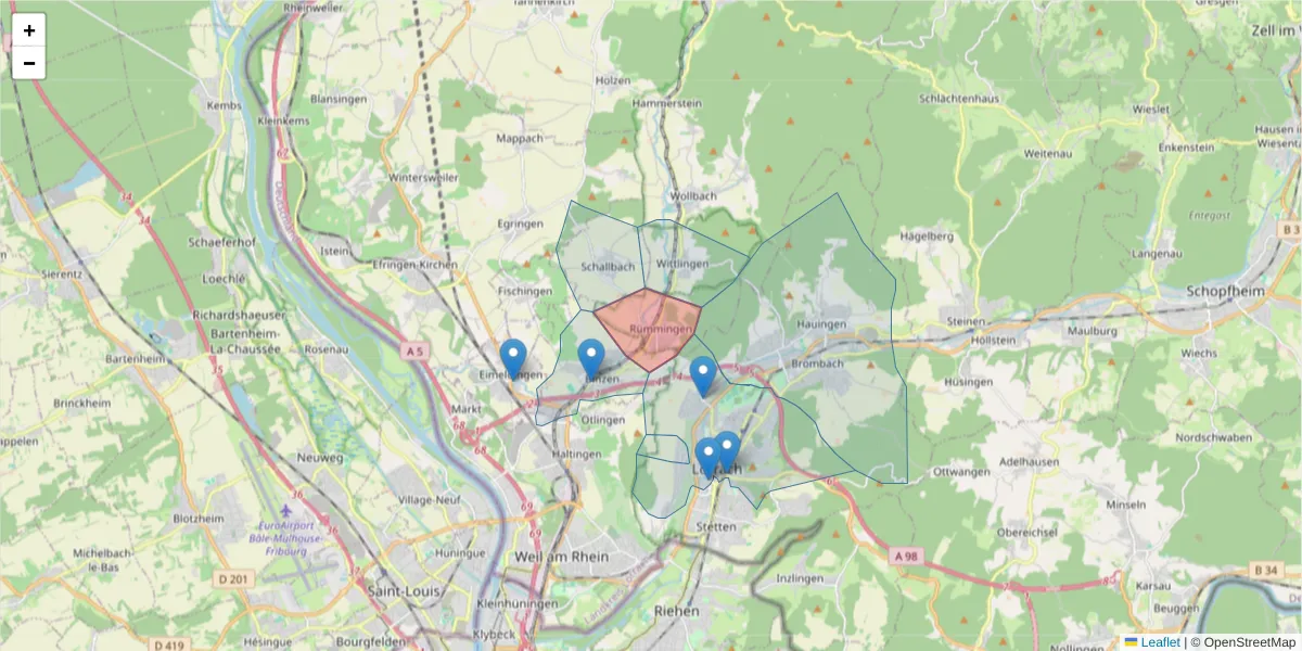 Karte des Postleitzahlen Bereichs  und der umliegenden Postleitzahlen in Deutschland