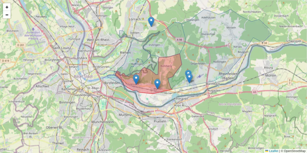 Karte des Postleitzahlen Bereichs  und der umliegenden Postleitzahlen in Deutschland