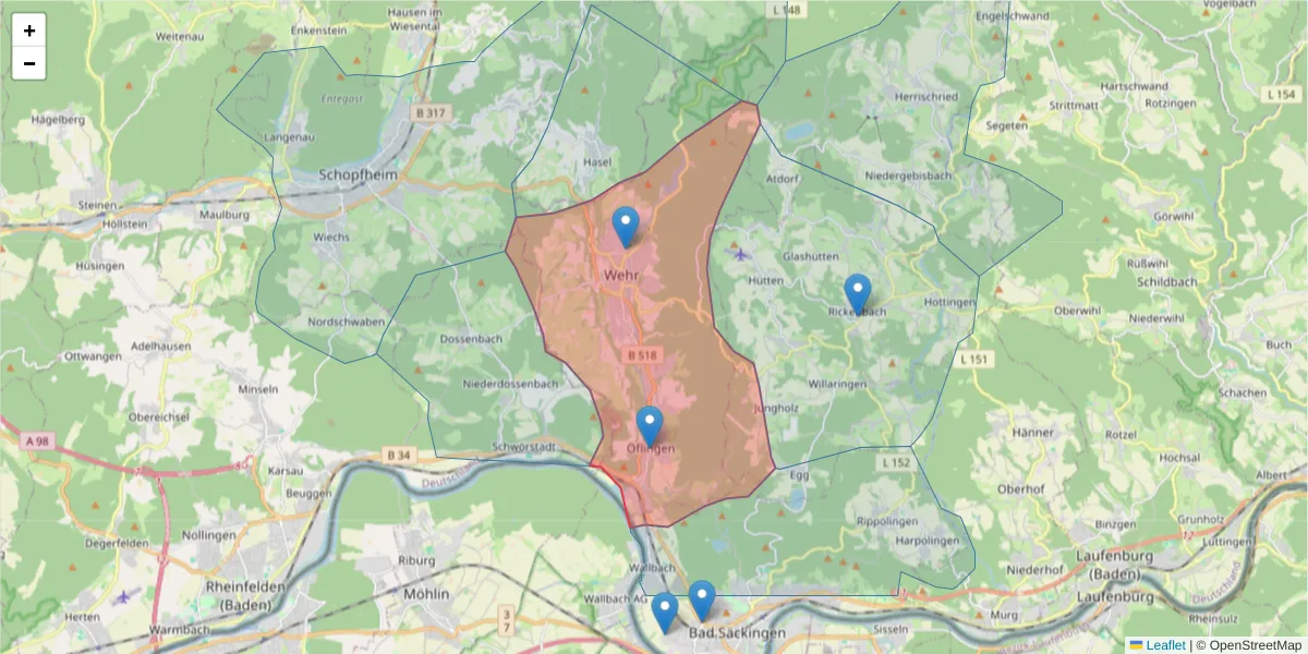 Karte des Postleitzahlen Bereichs  und der umliegenden Postleitzahlen in Deutschland