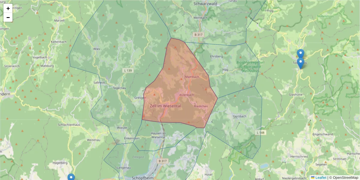Karte des Postleitzahlen Bereichs  und der umliegenden Postleitzahlen in Deutschland