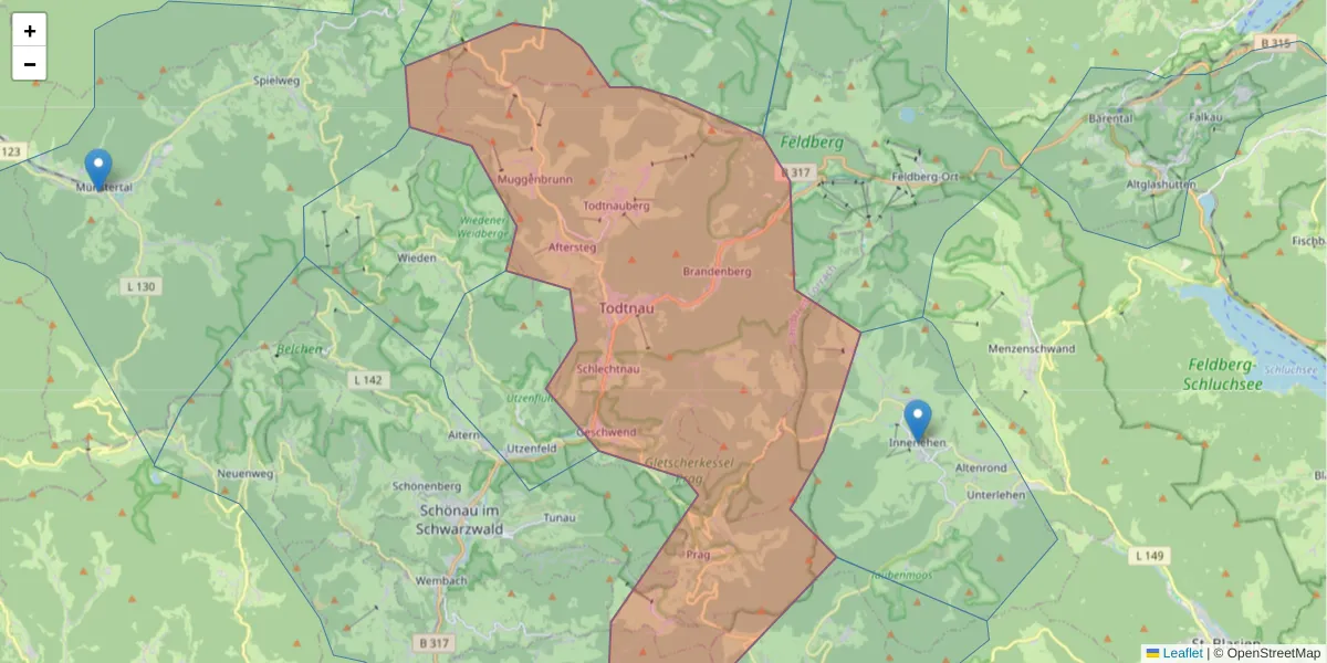 Karte des Postleitzahlen Bereichs  und der umliegenden Postleitzahlen in Deutschland