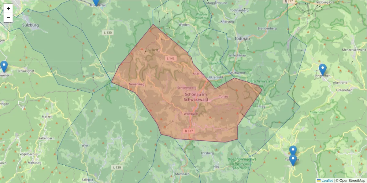 Karte des Postleitzahlen Bereichs  und der umliegenden Postleitzahlen in Deutschland