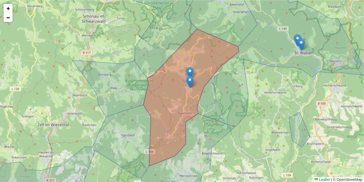Karte des Postleitzahlen Bereichs  und der umliegenden Postleitzahlen in Deutschland