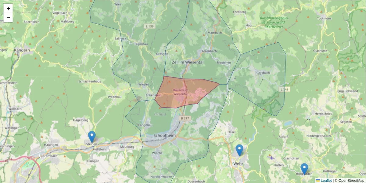 Karte des Postleitzahlen Bereichs  und der umliegenden Postleitzahlen in Deutschland