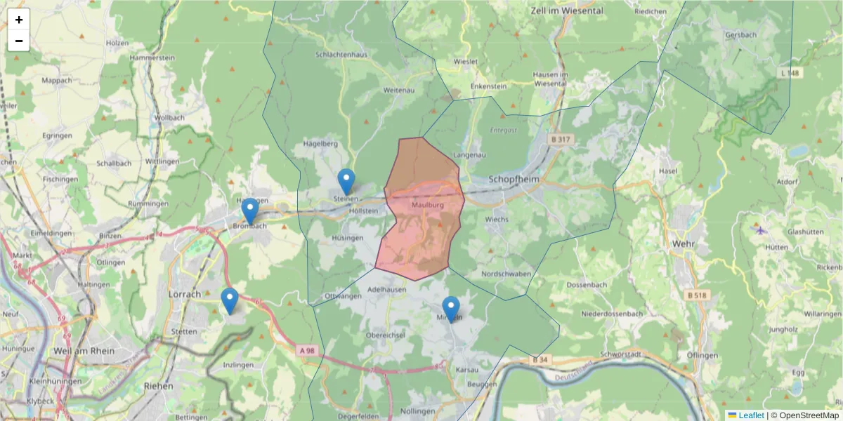 Karte des Postleitzahlen Bereichs  und der umliegenden Postleitzahlen in Deutschland