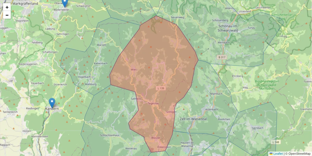 Karte des Postleitzahlen Bereichs  und der umliegenden Postleitzahlen in Deutschland