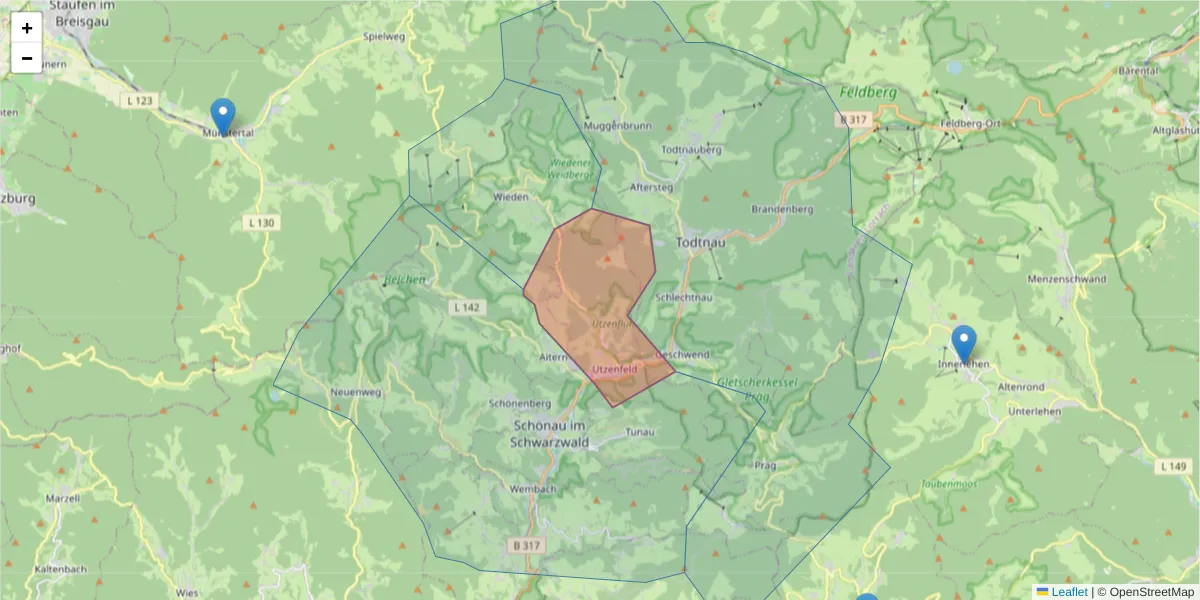 Karte des Postleitzahlen Bereichs  und der umliegenden Postleitzahlen in Deutschland