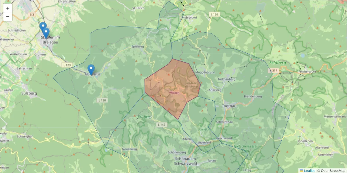 Karte des Postleitzahlen Bereichs  und der umliegenden Postleitzahlen in Deutschland