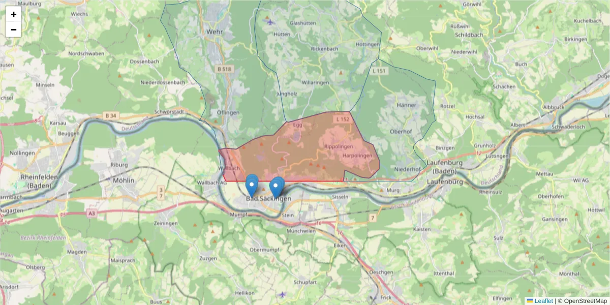 Karte des Postleitzahlen Bereichs  und der umliegenden Postleitzahlen in Deutschland