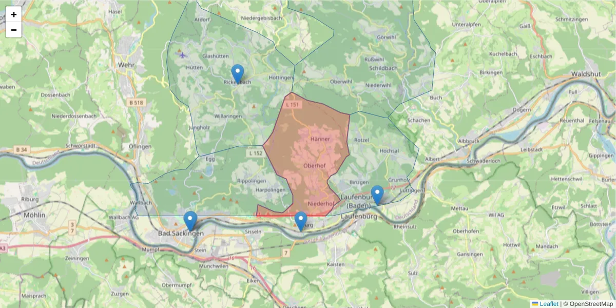 Karte des Postleitzahlen Bereichs  und der umliegenden Postleitzahlen in Deutschland