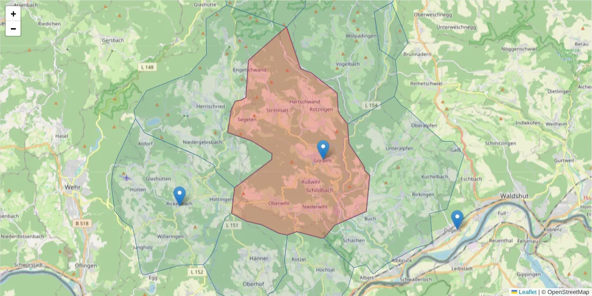 Karte des Postleitzahlen Bereichs  und der umliegenden Postleitzahlen in Deutschland