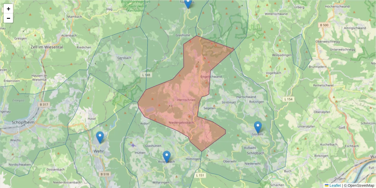 Karte des Postleitzahlen Bereichs  und der umliegenden Postleitzahlen in Deutschland