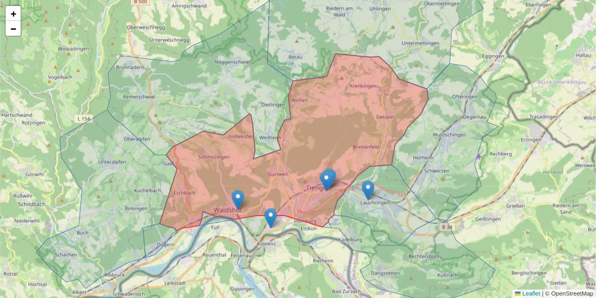 Karte des Postleitzahlen Bereichs  und der umliegenden Postleitzahlen in Deutschland