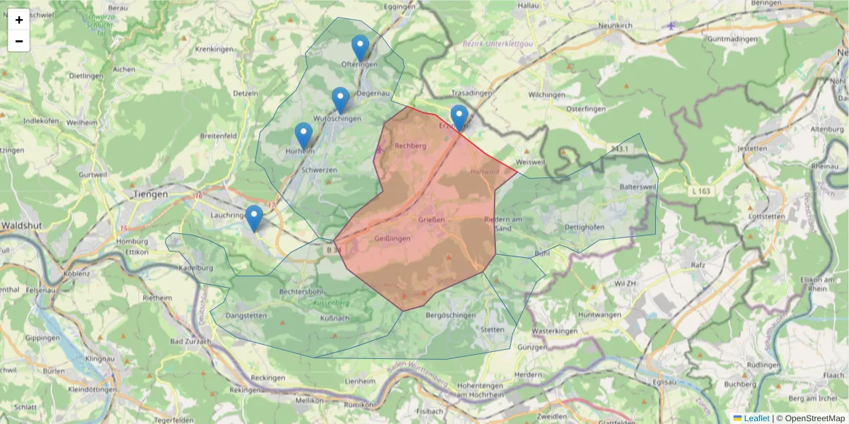 Karte des Postleitzahlen Bereichs  und der umliegenden Postleitzahlen in Deutschland