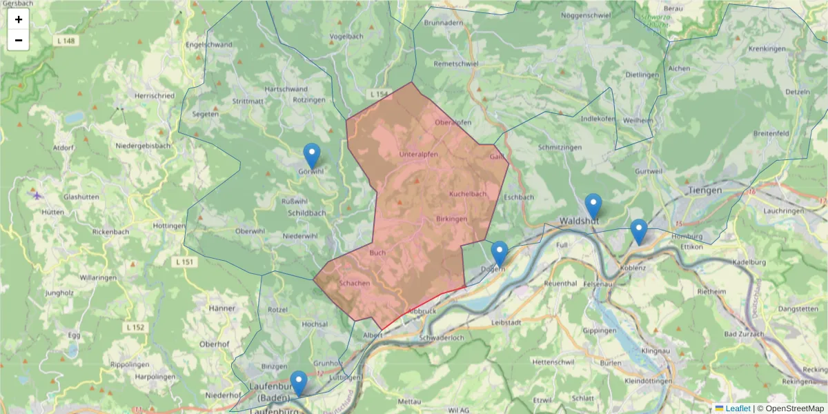 Karte des Postleitzahlen Bereichs  und der umliegenden Postleitzahlen in Deutschland