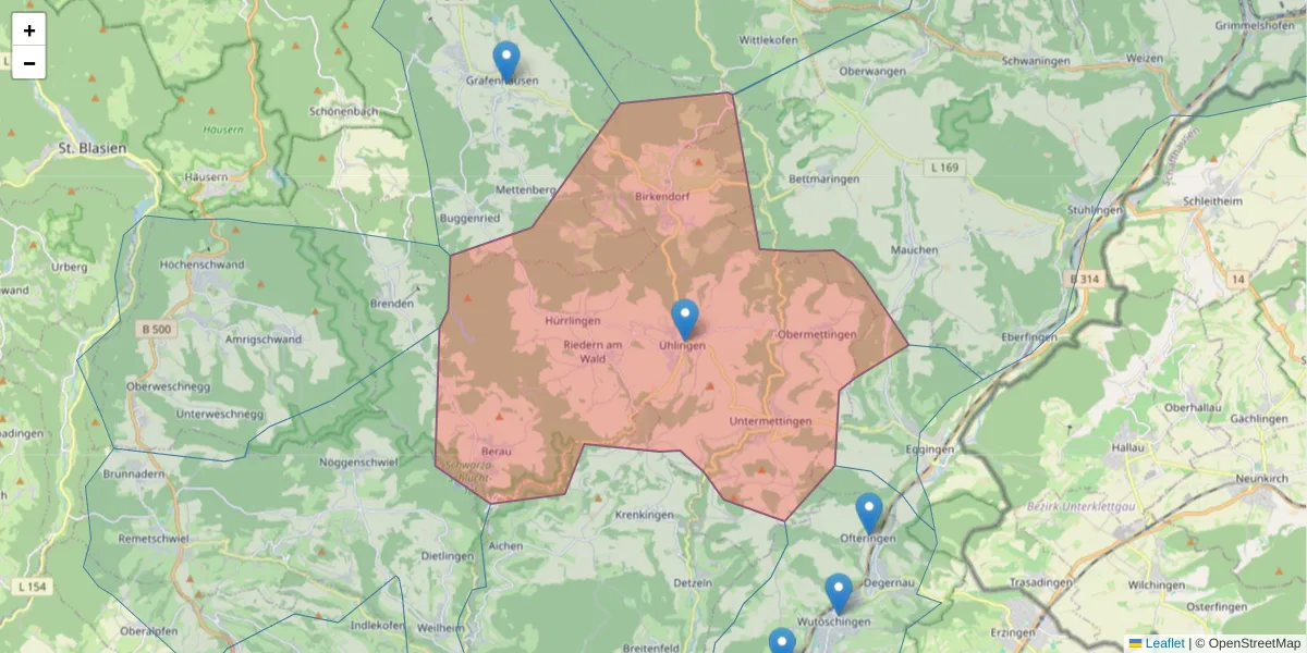 Karte des Postleitzahlen Bereichs  und der umliegenden Postleitzahlen in Deutschland
