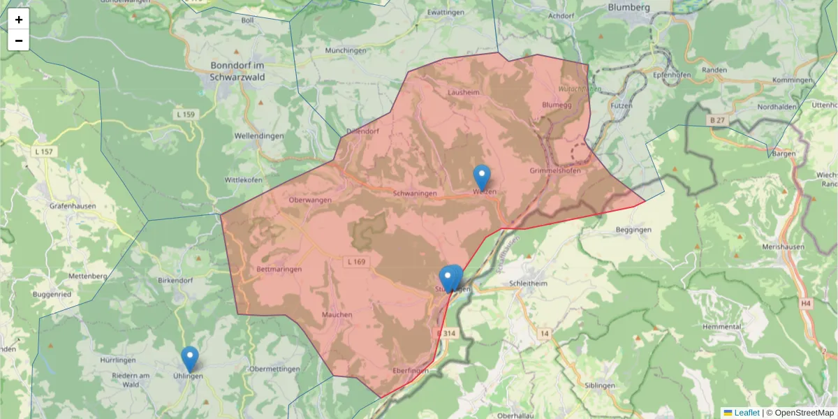 Karte des Postleitzahlen Bereichs  und der umliegenden Postleitzahlen in Deutschland