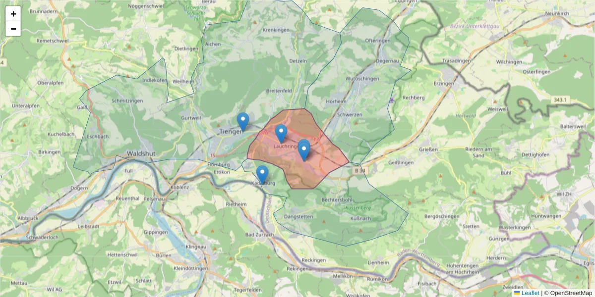 Karte des Postleitzahlen Bereichs  und der umliegenden Postleitzahlen in Deutschland