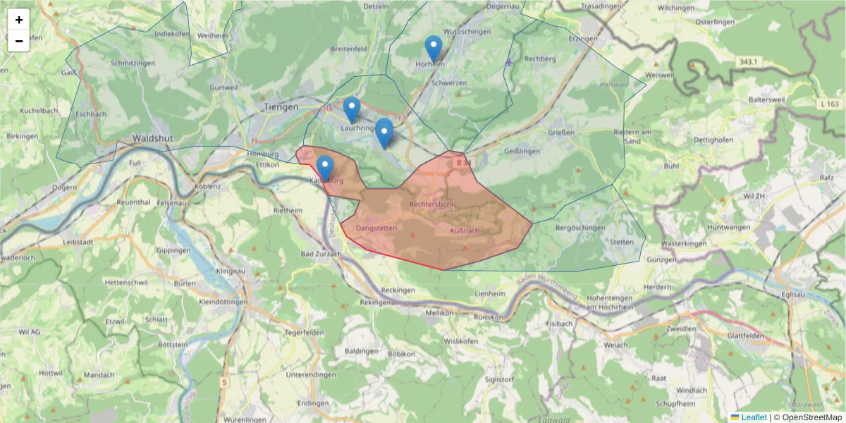 Karte des Postleitzahlen Bereichs  und der umliegenden Postleitzahlen in Deutschland