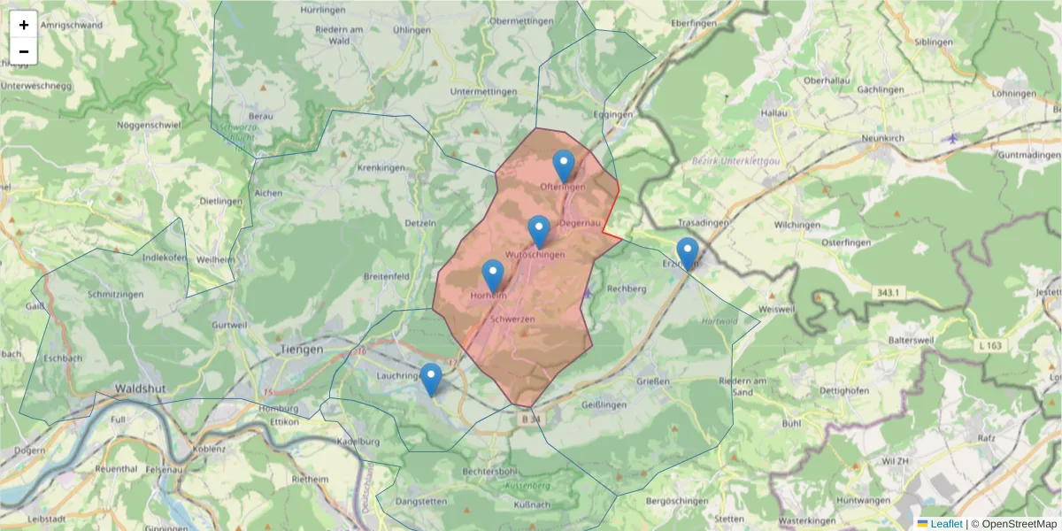 Karte des Postleitzahlen Bereichs  und der umliegenden Postleitzahlen in Deutschland