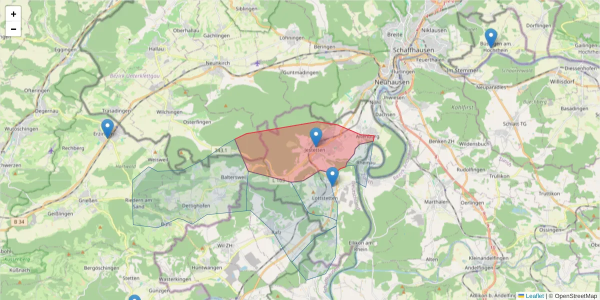 Karte des Postleitzahlen Bereichs  und der umliegenden Postleitzahlen in Deutschland