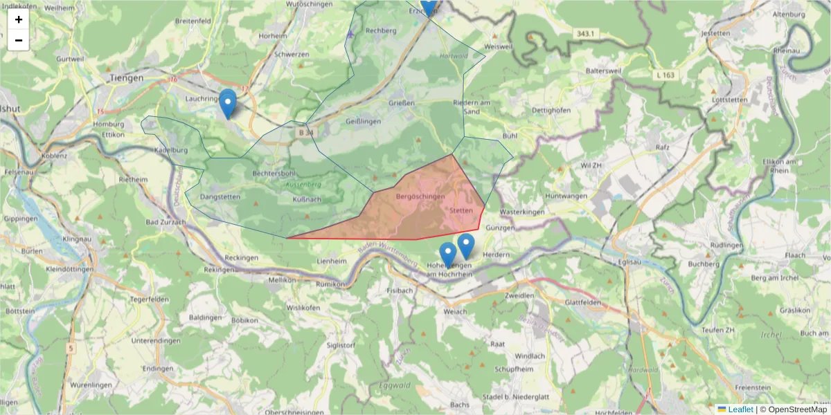 Karte des Postleitzahlen Bereichs  und der umliegenden Postleitzahlen in Deutschland