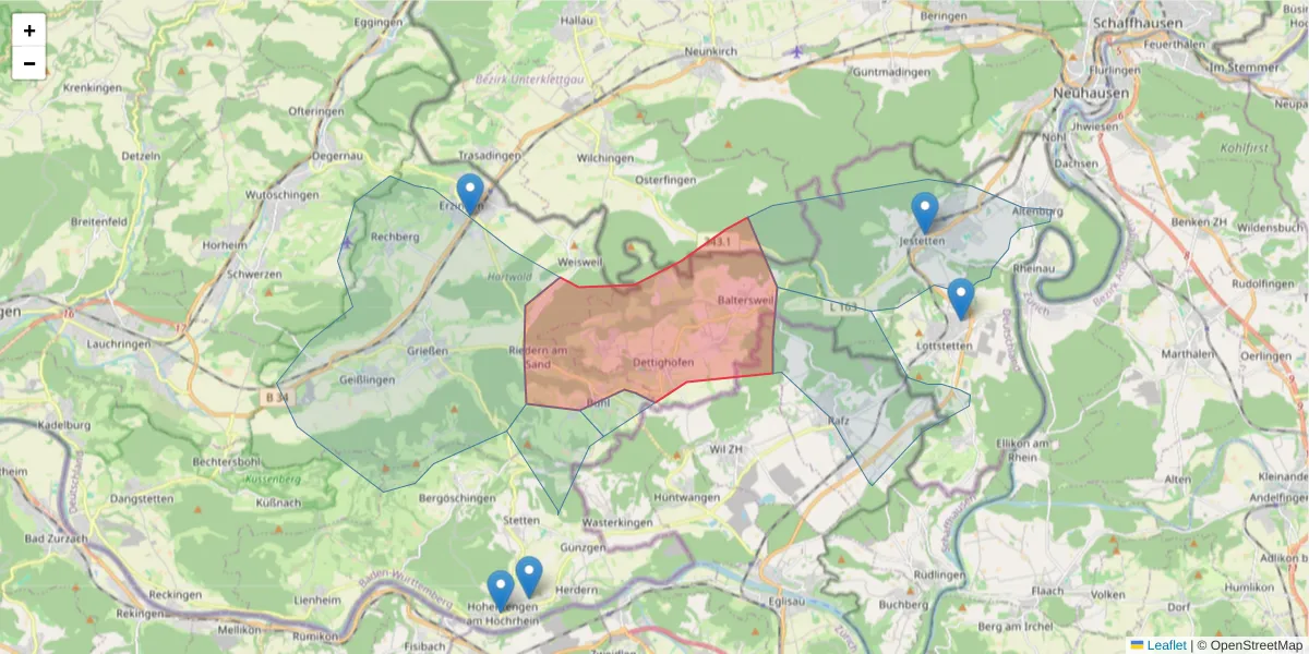 Karte des Postleitzahlen Bereichs  und der umliegenden Postleitzahlen in Deutschland