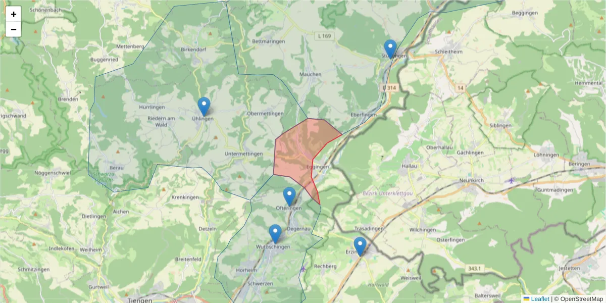 Karte des Postleitzahlen Bereichs  und der umliegenden Postleitzahlen in Deutschland