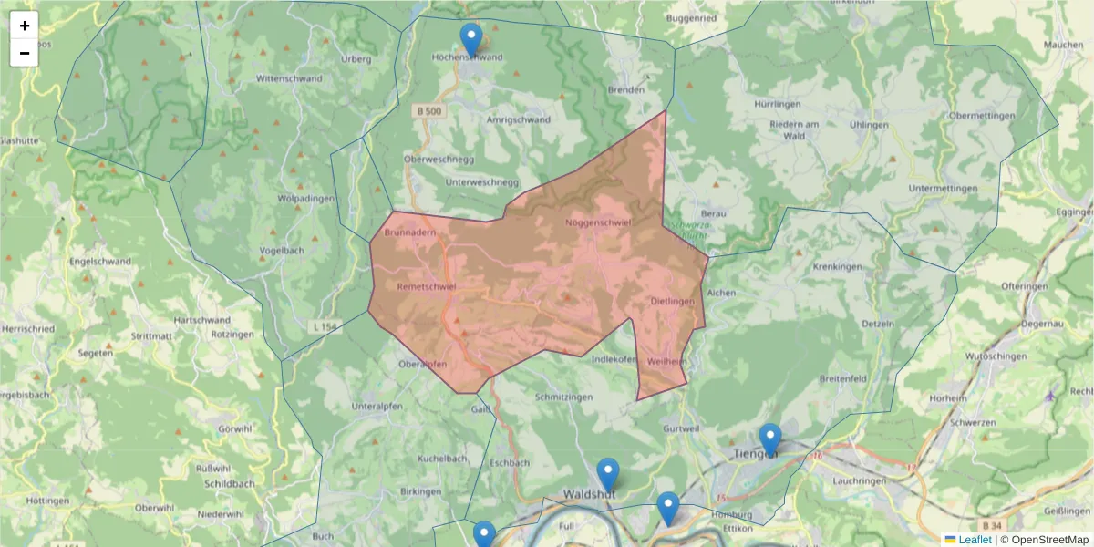 Karte des Postleitzahlen Bereichs  und der umliegenden Postleitzahlen in Deutschland