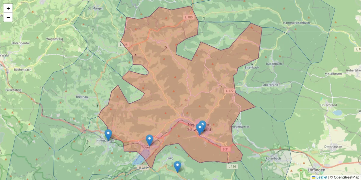 Karte des Postleitzahlen Bereichs  und der umliegenden Postleitzahlen in Deutschland