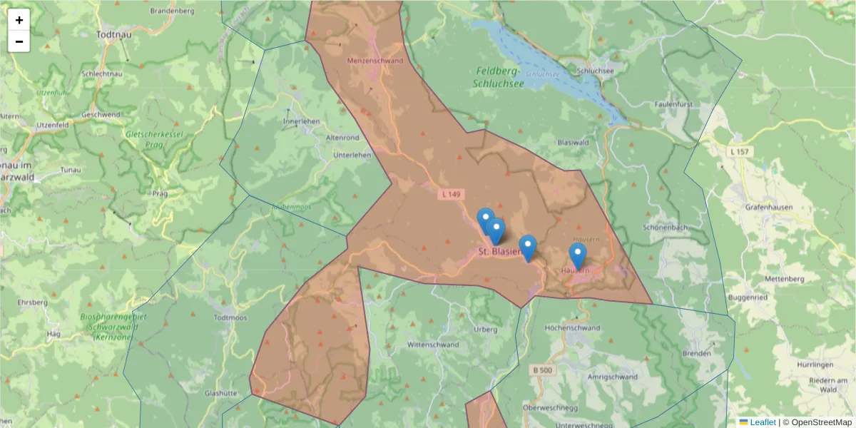 Karte des Postleitzahlen Bereichs  und der umliegenden Postleitzahlen in Deutschland