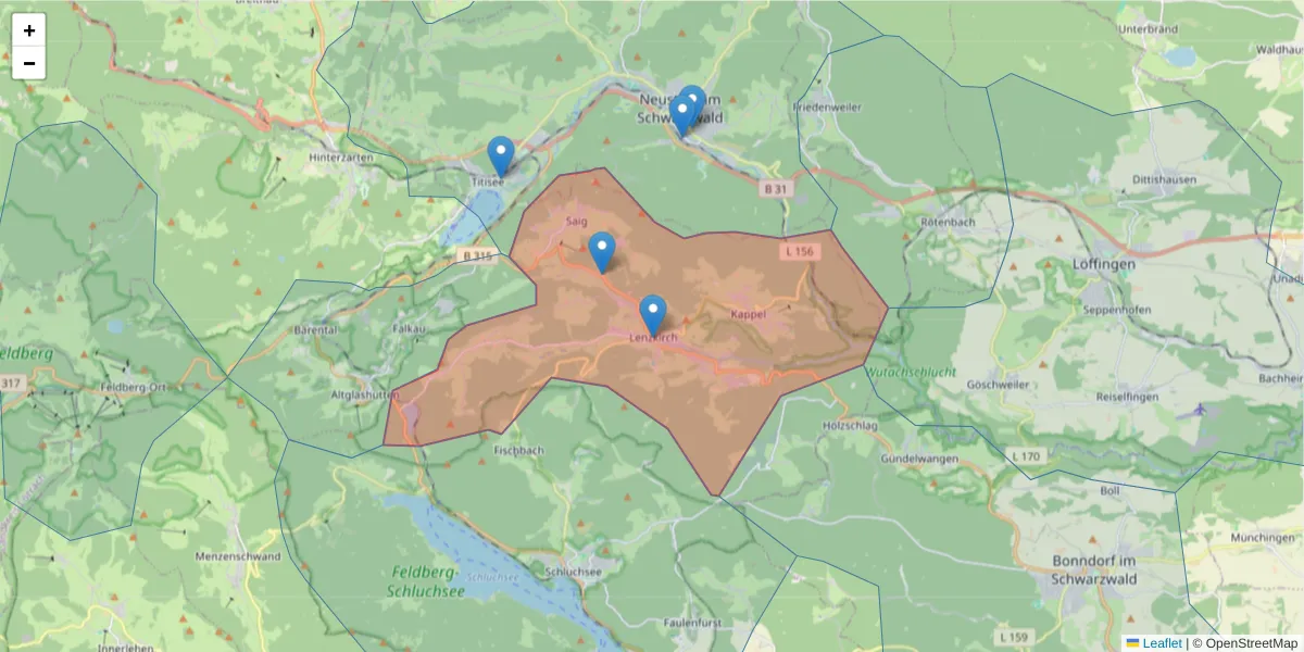 Karte des Postleitzahlen Bereichs  und der umliegenden Postleitzahlen in Deutschland