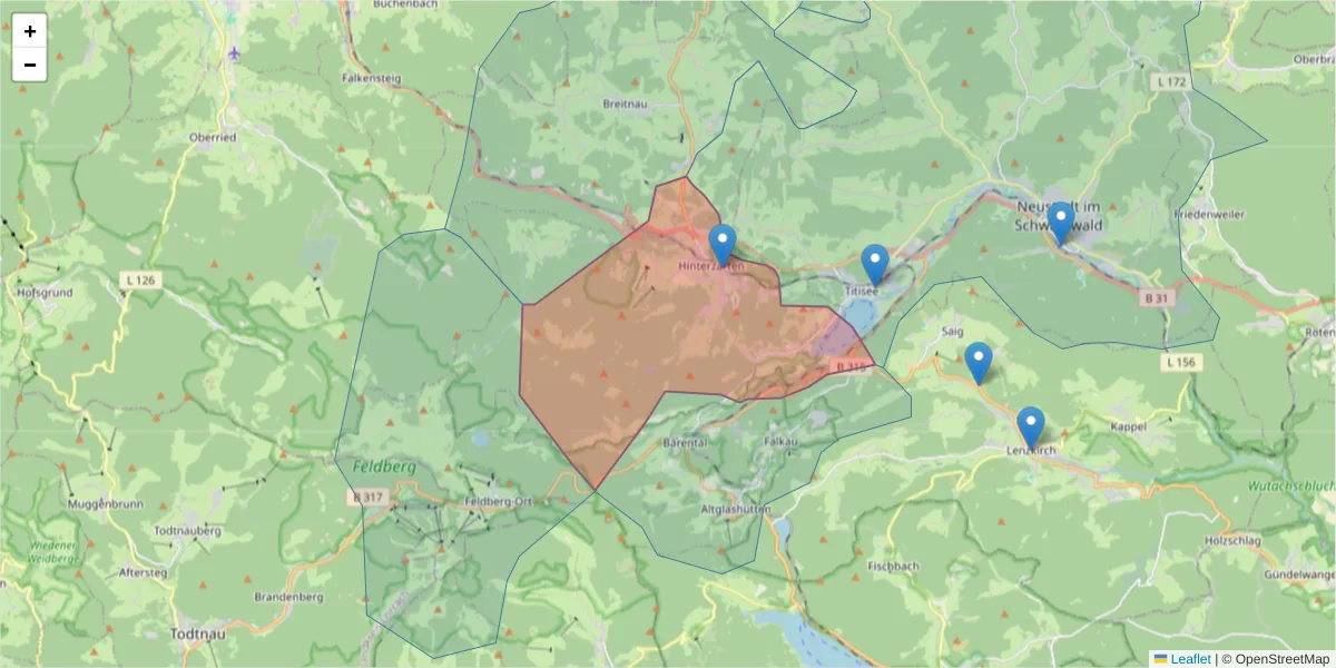 Karte des Postleitzahlen Bereichs  und der umliegenden Postleitzahlen in Deutschland
