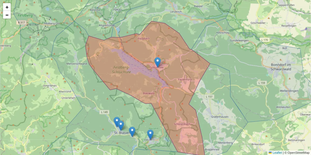 Karte des Postleitzahlen Bereichs  und der umliegenden Postleitzahlen in Deutschland