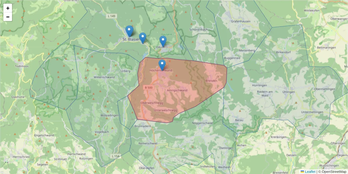 Karte des Postleitzahlen Bereichs  und der umliegenden Postleitzahlen in Deutschland